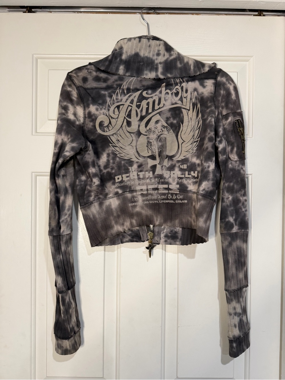 Salvage Gray Tie-Dye Cropped Bomber Jacket Vintage - Picture 2 of 8